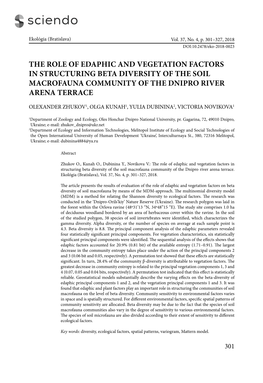 The Role of Edaphic and Vegetation Factors in Structuring Beta Diversity of the Soil Macrofauna Community of the Dnipro River Arena Terrace