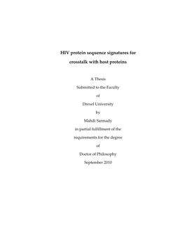 HIV Protein Sequence Signatures for Crosstalk with Host Proteins Mahdi Sarmady Aydin Tozeren, Phd