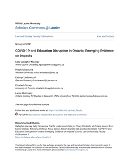 COVID-19 and Education Disruption in Ontario: Emerging Evidence on Impacts