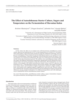 The Effect of Autochthonous Starter Culture, Sugars and Temperature on the Fermentation of Slavonian Kulen