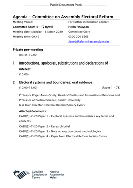 (Public Pack)Agenda Document for Committee on Assembly Electoral Reform, 16/03/2020 09:45