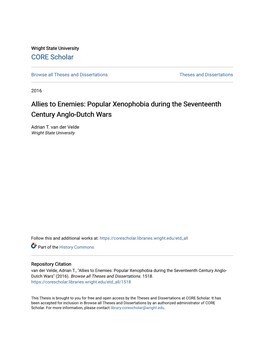 Popular Xenophobia During the Seventeenth Century Anglo-Dutch Wars