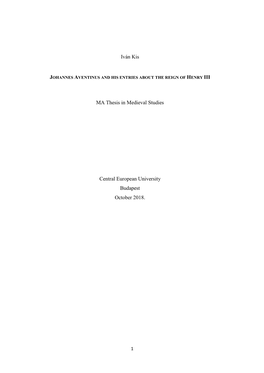 Iván Kis MA Thesis in Medieval Studies Central European University Budapest October 2018
