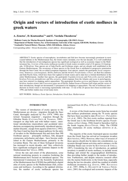 Origin and Vectors of Introduction of Exotic Molluscs in Greek Waters