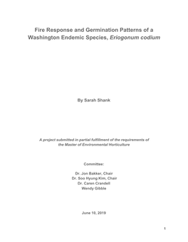 Fire Response and Germination Patterns of a Washington Endemic Species, Eriogonum Codium ​