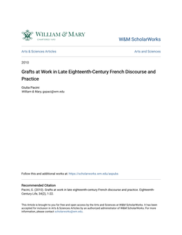 Grafts at Work in Late Eighteenth-Century French Discourse and Practice