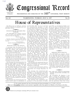 Congressional Record United States Th of America PROCEEDINGS and DEBATES of the 105 CONGRESS, FIRST SESSION