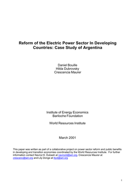 Reform of the Electric Power Sector in Developing Countries: Case Study of Argentina