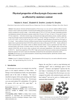 Physical Properties of Brachystegia Eurycoma Seeds As Affected by Moisture Content