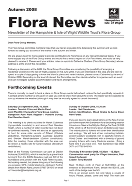 Autumn 2008 Flora News Newsletter of the Hampshire & Isle of Wight Wildlife Trust’S Flora Group