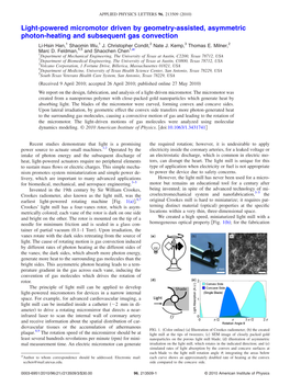 Light-Powered Micromotor Driven by Geometry-Assisted, Asymmetric Photon-Heating and Subsequent Gas Convection Li-Hsin Han,1 Shaomin Wu,1 J