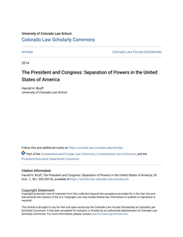 The President and Congress: Separation of Powers in the United States of America