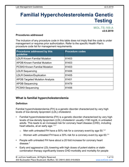 Familial Hypercholesterolemia Genetic Testing