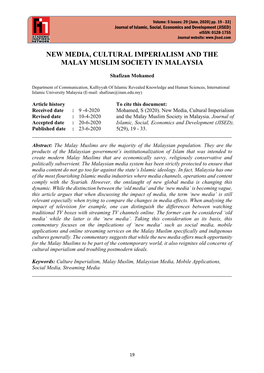 New Media, Cultural Imperialism and the Malay Muslim Society in Malaysia
