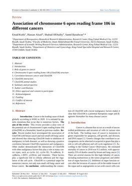 Association of Chromosome 6 Open Reading Frame 106 in Different Cancers