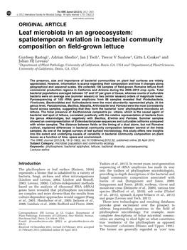 Spatiotemporal Variation in Bacterial Community Composition on Field-Grown Lettuce