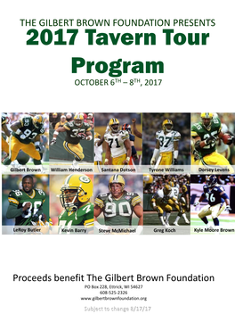 2017 Tavern Tour Program OCTOBER 6TH – 8TH, 2017