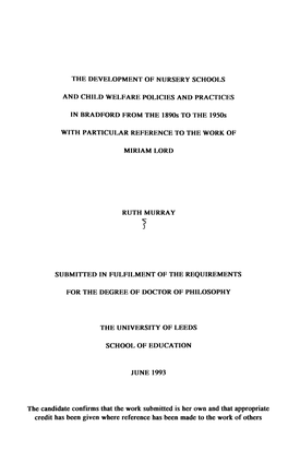 The Candidate Contrrms That the Work Submitted Is Her Own and That Appropriate Credit Has Been Given Where Reference Has Been Made to the Work of Others ABSTRACT