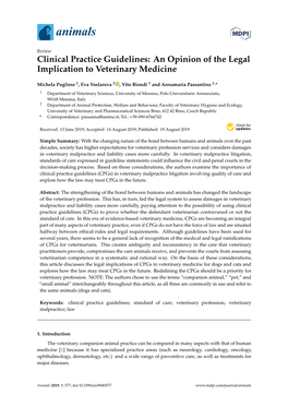 Clinical Practice Guidelines: an Opinion of the Legal Implication to Veterinary Medicine