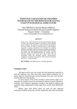 Potential Utilization of Stranded Macroalgae on the Romanian Black Sea Coast in Ecological Agriculture