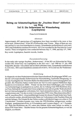 Beitrag Zur Schmetterlingsfauna Der „Feuchten Ebene" Südöstlich Von Wien Teil II: Die Seiherwiesen Bei Wienerherberg (Lepidoptera)