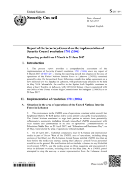 Report of the Secretary-General on the Implementation of Security Council Resolution 1701 (2006)