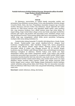 Naskah Indramayu Koleksi Dalang Wayang: Memperkenalkan Kembali Cagar Budaya Melalui Katalogisasi Oleh Nurhata [1]