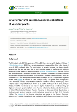 MHA Herbarium: Eastern European Collections of Vascular Plants