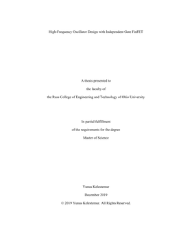 High-Frequency Oscillator Design with Independent Gate Finfet a Thesis