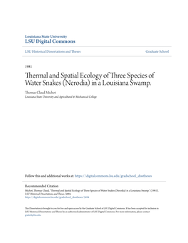 Thermal and Spatial Ecology of Three Species of Water Snakes (Nerodia) in a Louisiana Swamp