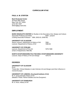 Curriculum Vitae Paul Aw Stirton