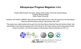 Albuquerque Progress Magazine Index