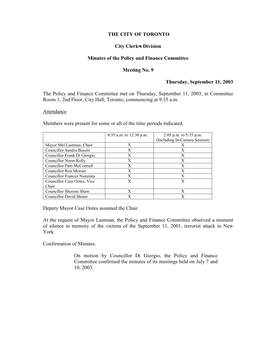 Minutes of the Policy and Finance Committee