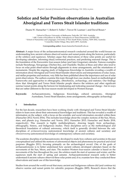 Solstice and Solar Position Observations in Australian Aboriginal and Torres Strait Islander Traditions