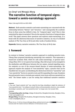 The Narrative Function of Temporal Signs: Toward a Semio-Narratology Approach