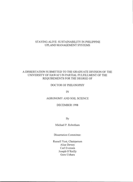 Staying Alive: Sustainability in Philippine Upland Management Systems