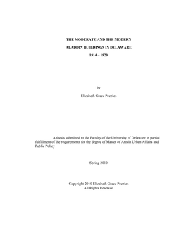 1920 by Elizabeth Grace Peebles a Thesis Submitted to The