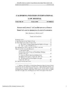 A Case Review of an Indian Tribe's Claim to Aboriginal Land in California