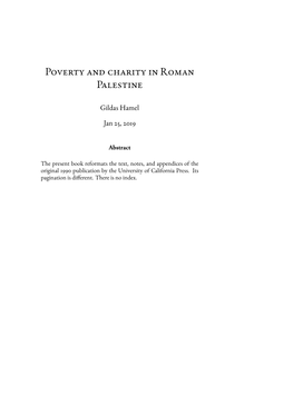 Poverty and Charity in Roman Palestine