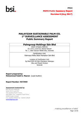 RSPO P and C Public Summary Report Template