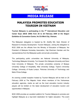 Media Release Malaysia Promotes Education