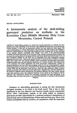 A Hermeneutic Analysis of the Shell-Drilling Gastropod Predation on Mollusks in the Korytnica Clays (Middle Miocene; Holy Cross Mountains, Central 'Poland)