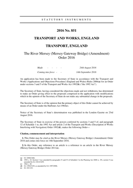 Mersey Gateway Bridge) (Amendment) Order 2016