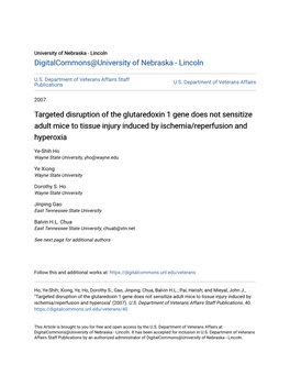 Targeted Disruption of the Glutaredoxin 1 Gene Does Not Sensitize Adult Mice to Tissue Injury Induced by Ischemia/Reperfusion and Hyperoxia