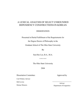 A Lexical Analysis of Select Unbounded Dependency Constructions in Korean