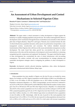 An Assessment of Urban Development and Control Mechanisms in Selected Nigerian Cities Barnabas W