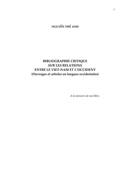 Bibliographie Sur Les Relations Vietnam-Occident