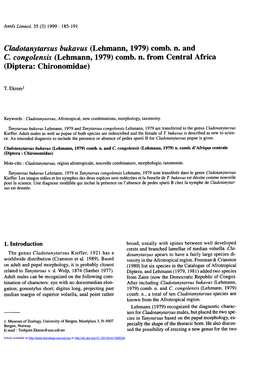 Cladotanytarsus Bukavus \(Lehmann, 1979\) Comb. N. and C. Congolensis