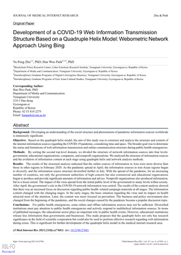 Development of a COVID-19 Web Information Transmission Structure Based on a Quadruple Helix Model: Webometric Network Approach Using Bing