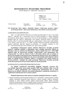 Hornická Činnost V Dobývacím Prostoru Luhov“ Na Životní Prost Ředí – Dopracování Dokumentace Vliv Ů Zám Ěru Na Životní Prost Ředí